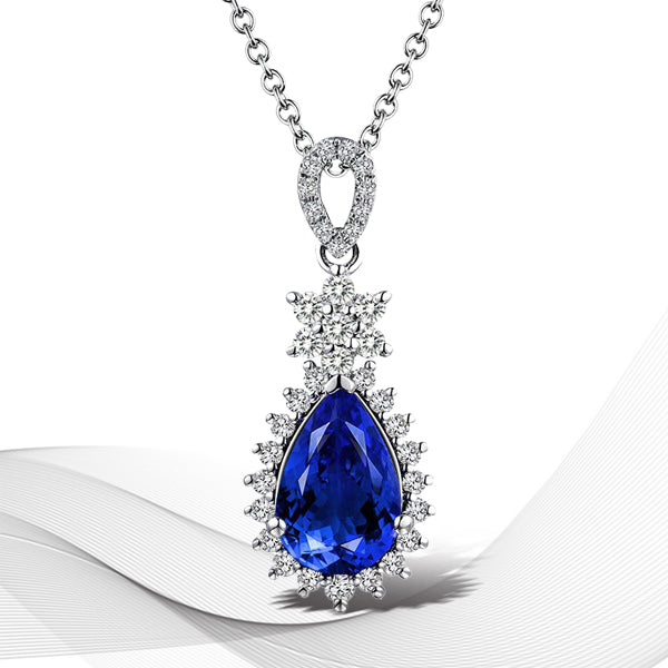 18K White Gold Tanzanite Diamond Accent Pendant for Women