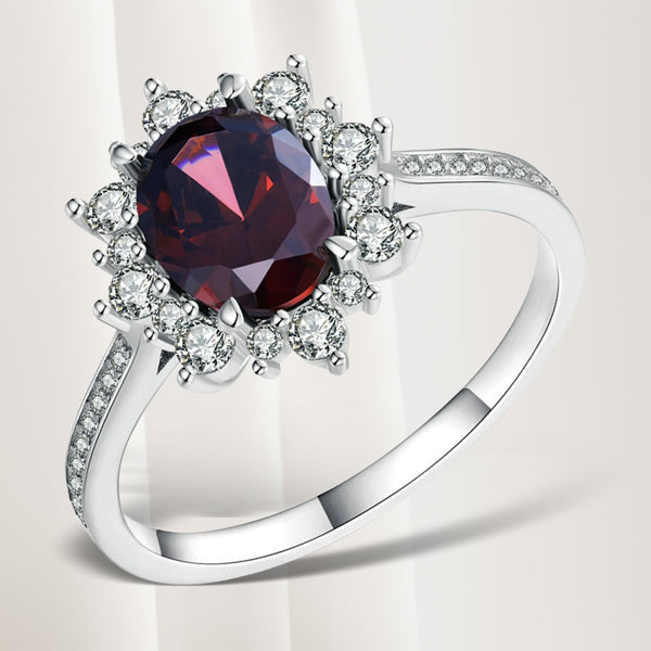 925 Sterling Silver Red Gemstone Ring for Women