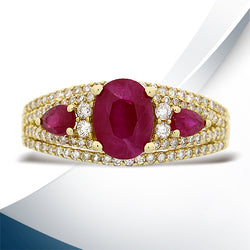 Genuine 2.64ct Ruby Diamond Ring 14KT Yellow Gold