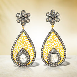 14k Gold Pave Diamond Sterling Silver Pear Shape Dangle Earrings Jewelry