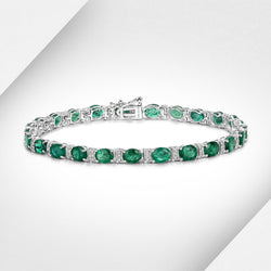 7.80 Carat Genuine Zambian Emerald and White Diamond 14K White Gold Bracelet