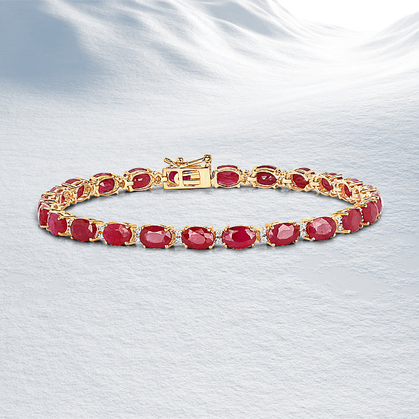 12.78 Carat Genuine Ruby and White Diamond 14K Yellow Gold Bracelet