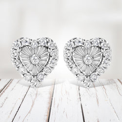 .925 Sterling Silver 1/3 Cttw Miracle Set Round-Cut Diamond Heart Stud Earring (I-J Color, I2-I3 Clarity)