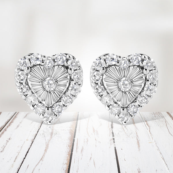 .925 Sterling Silver 1/3 Cttw Miracle Set Round-Cut Diamond Heart Stud Earring (I-J Color, I2-I3 Clarity)