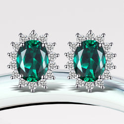 Sterling Silver Green Emerald Simulated Gemstone Crown Earrings for Women