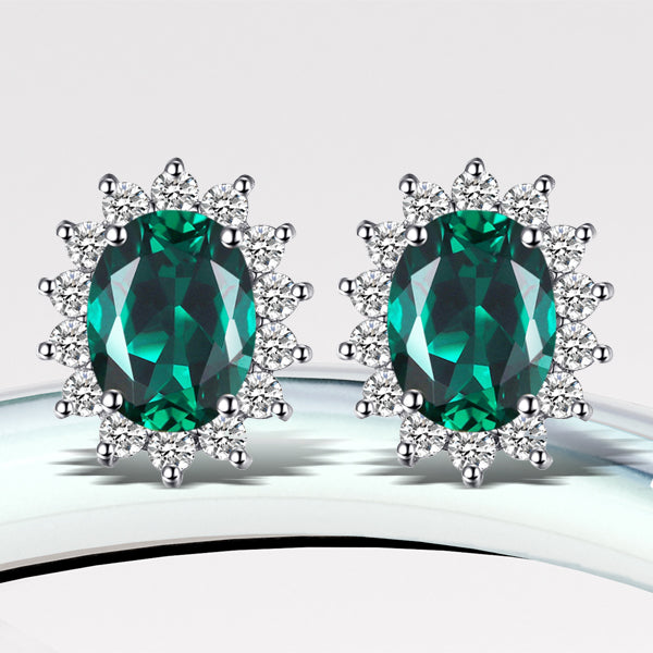 Sterling Silver Green Emerald Simulated Gemstone Crown Earrings for Women