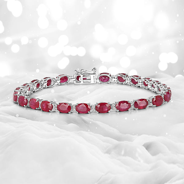 12.78 Carat Genuine Ruby and White Diamond 14K White Gold Bracelet