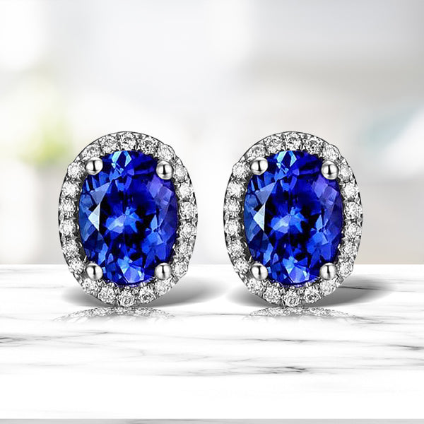 14k White Gold 2.71ct Tanzanite and Diamond Stud Earrings for Her