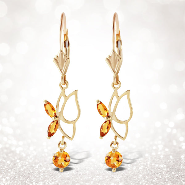 0.8 Carat 14K Solid Yellow Gold Flutter Fly Citrine Earrings