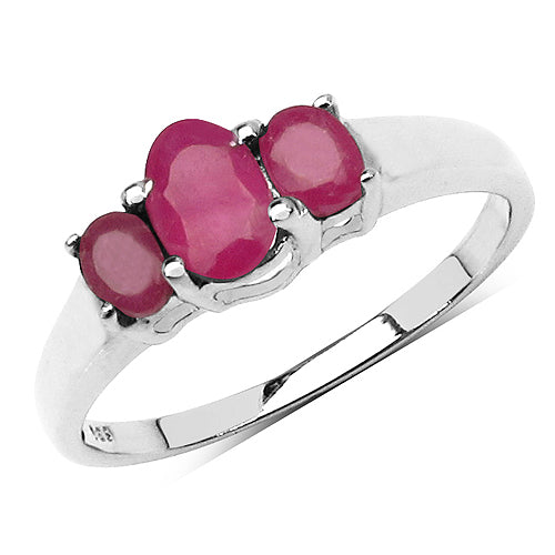 1.31 Carat Genuine Glass Filled Ruby & White Diamond .925 Sterling Silver Ring