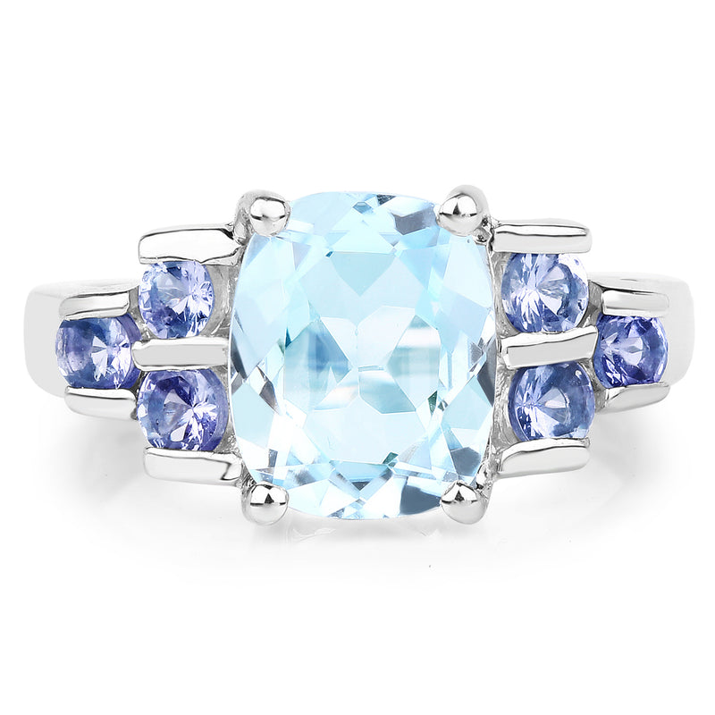 4.10 Carat Genuine Blue Topaz and Tanzanite .925 Sterling Silver Ring