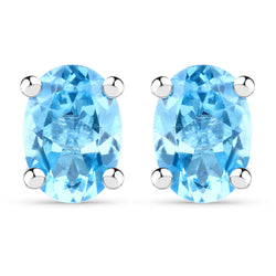 1.90 Carat Genuine Swiss Blue Topaz .925 Sterling Silver Earrings