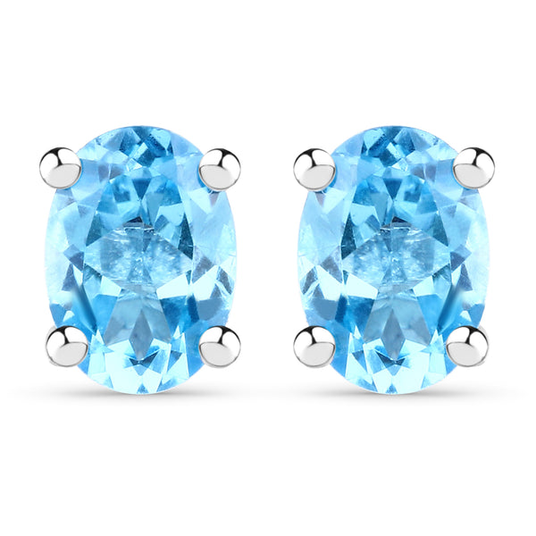 1.90 Carat Genuine Swiss Blue Topaz .925 Sterling Silver Earrings