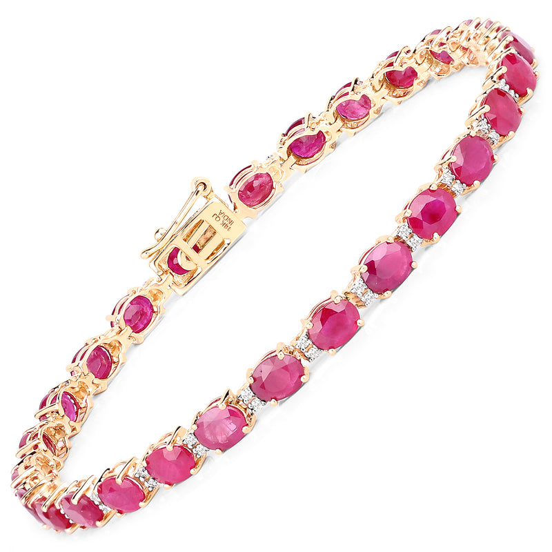 12.43 Carat Genuine Ruby and White Diamond 14K Yellow Gold Bracelet