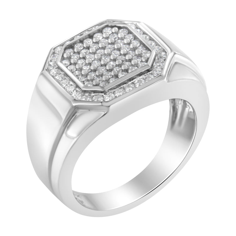 14KT White Gold Diamond Pentagon Shaped Men's Ring (1 cttw, H-I Color, SI2-I1 Clarity)
