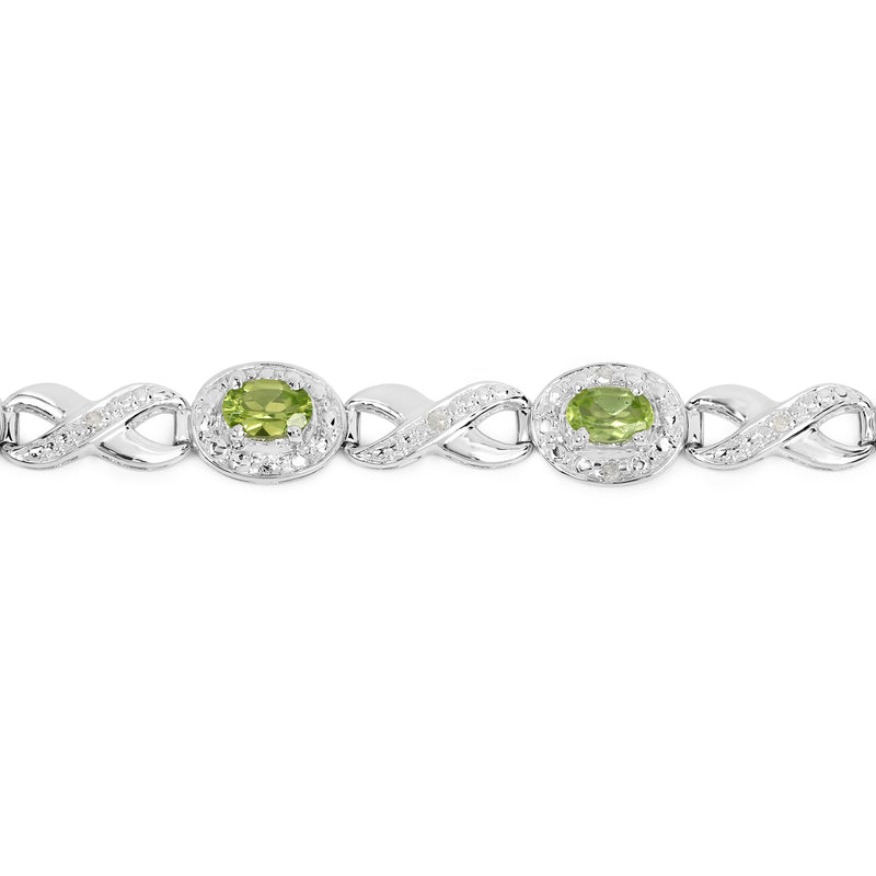 3.74 Carat Genuine Peridot and White Diamond .925 Sterling Silver Bracelet