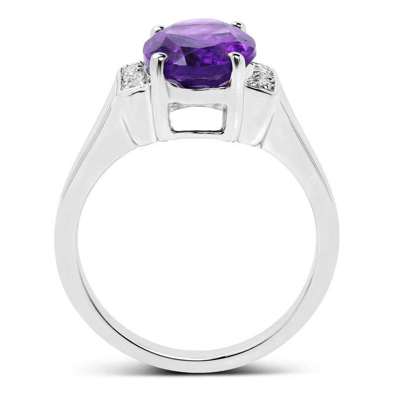 3.12 Carat Genuine  Amethyst and White Topaz .925 Sterling Silver Ring