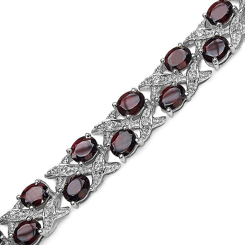 17.34 Carat Genuine Garnet & White Topaz .925 Sterling Silver Bracelet