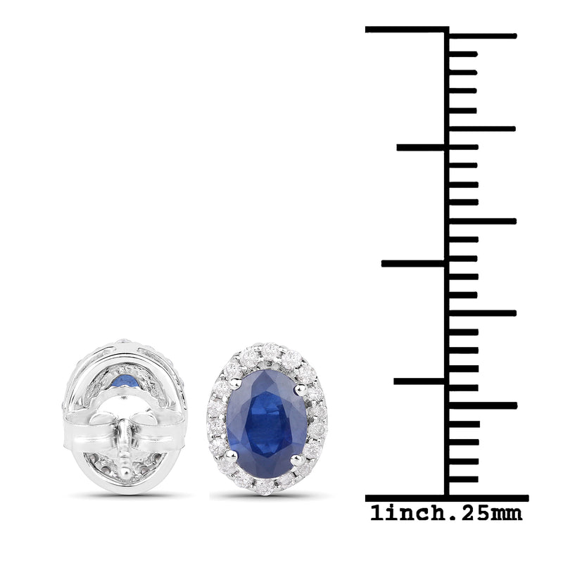 1.29 Carat Genuine Blue Sapphire and White Diamond 14K White Gold Earrings