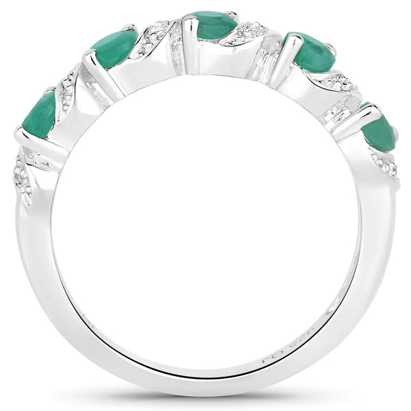 0.54 Carat Genuine Emerald and White Topaz .925 Sterling Silver Ring