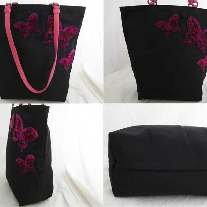BOTTEGA VENETA Bag Butterfly Black Pink Nylon Leather Tote Shoulder Ladies