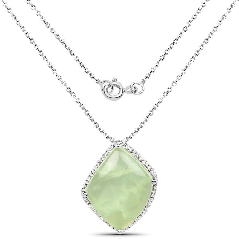 11.30 Carat Genuine Prehnite And White Topaz .925 Sterling Silver Pendant