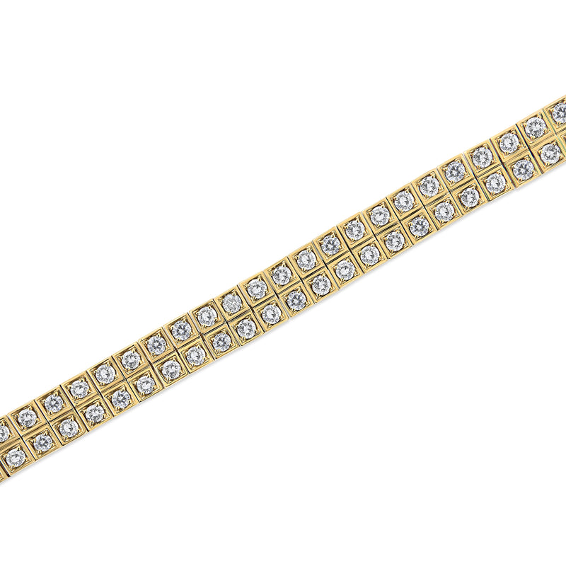 10K Yellow Gold 8.00 Cttw Round-Cut Diamond Two Row Square Link Tennis Bracelet (K-L Color, I1-I2 Clarity) - 7.25" Inches