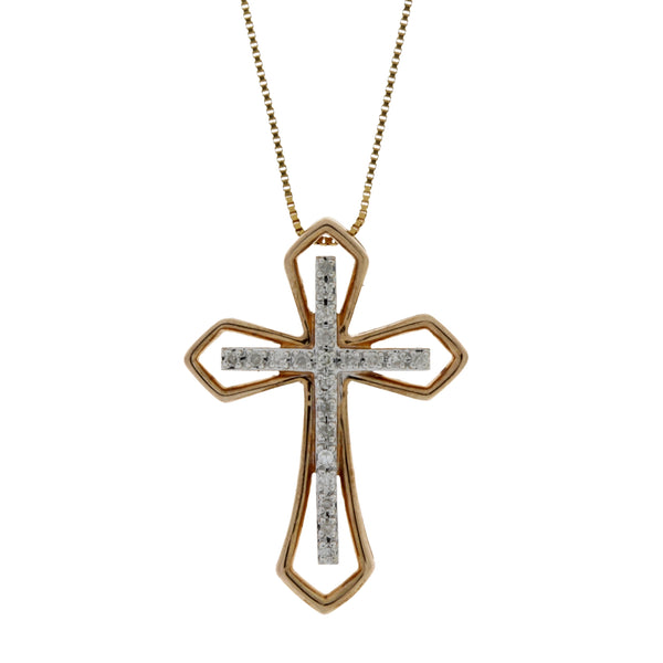 .05ct Diamond Cross Religious Pendant 10KT Rose Gold