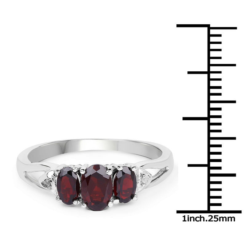 1.16 Carat Genuine Garnet and White Diamond .925 Sterling Silver Ring