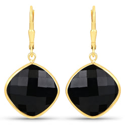 19.54 Carat Genuine Black Onyx .925 Sterling Silver Earrings