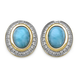 14K Yellow Gold Plated 2.98 Carat Genuine Larimar .925 Sterling Silver Earrings