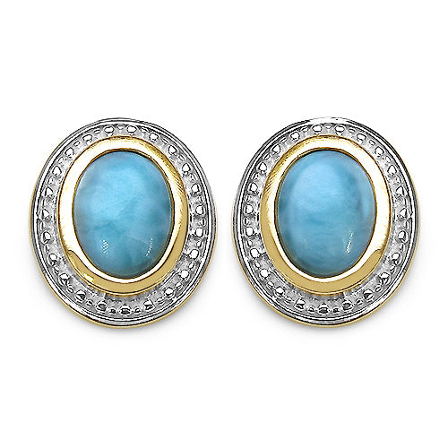 14K Yellow Gold Plated 2.98 Carat Genuine Larimar .925 Sterling Silver Earrings