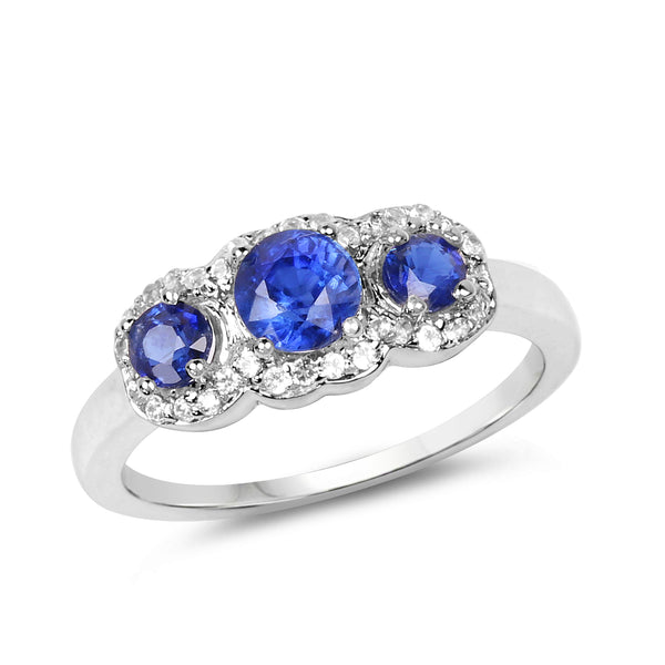 1.33 Carat Genuine Kyanite & White Topaz .925 Sterling Silver Ring