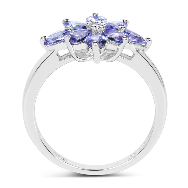 1.14 Carat Genuine Tanzanite and White Topaz .925 Sterling Silver Ring