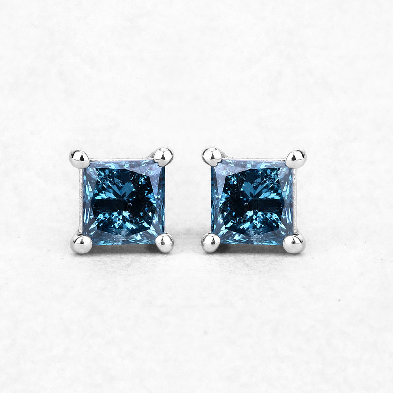 0.71 Carat Genuine Blue Diamond 14K White Gold Earrings (I1-I2)