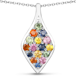 1.62 Carat Genuine Muti Sapphire .925 Sterling Silver Pendant