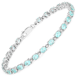 4.65 Carat Genuine Apatite and White Diamond .925 Sterling Silver Bracelet