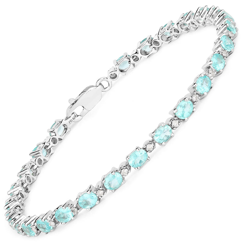 4.65 Carat Genuine Apatite and White Diamond .925 Sterling Silver Bracelet