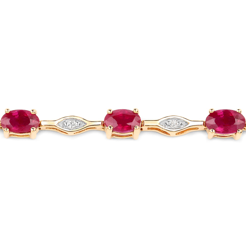 3.89 Carat Genuine Ruby and White Diamond 18K Yellow Gold Bracelet