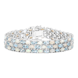 22.28 Carat Genuine Opal and Blue Topaz .925 Sterling Silver Bracelet