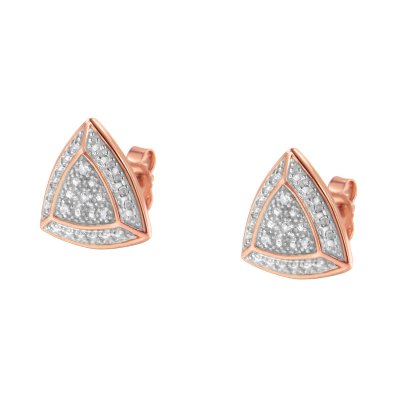 14K Rose Gold over .925 Sterling Silver Diamond-Accented Trillion Shaped 4-Stone Halo-Style Stud Earrings (H-I Color, I2-I3 Clarity)