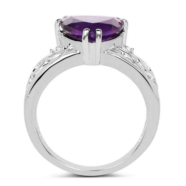 2.71 Carat Genuine Amethyst and White Topaz .925 Sterling Silver Ring