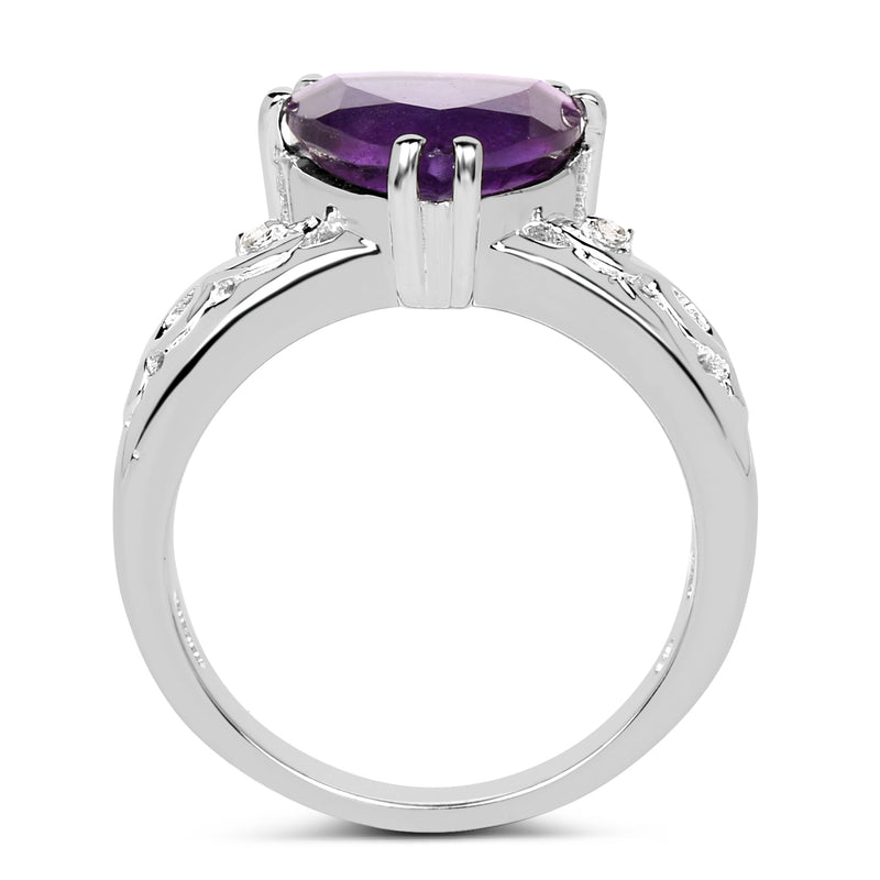 2.71 Carat Genuine Amethyst and White Topaz .925 Sterling Silver Ring
