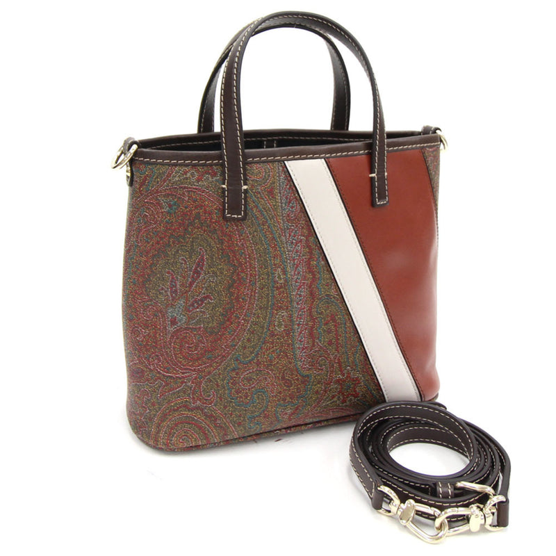 Etro 2WAY Handbag Paisley Bordeaux Leather Tote Bag Shoulder Mini Ladies