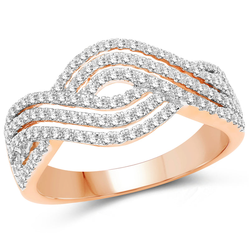 0.61 Carat Genuine White Diamond 14K Rose Gold Ring (G-H Color, SI1-SI2 Clarity)