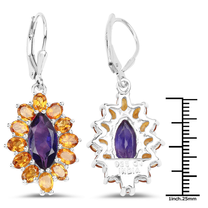 6.54 Carat Genuine Amethyst & Madeira Citrine .925 Sterling Silver Earrings