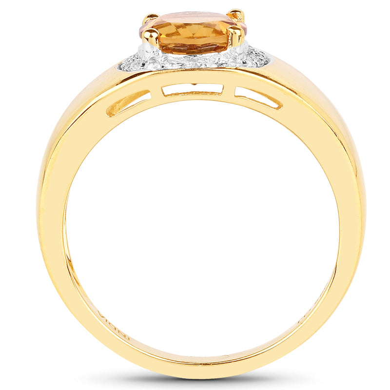 18K Yellow Gold Plated 1.30 Carat Genuine Citrine & White Topaz .925 Sterling Silver Ring