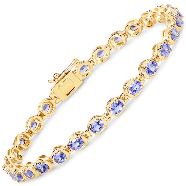 14K Yellow Gold Plated 4.59 Carat Genuine Tanzanite .925 Sterling Silver Bracelet