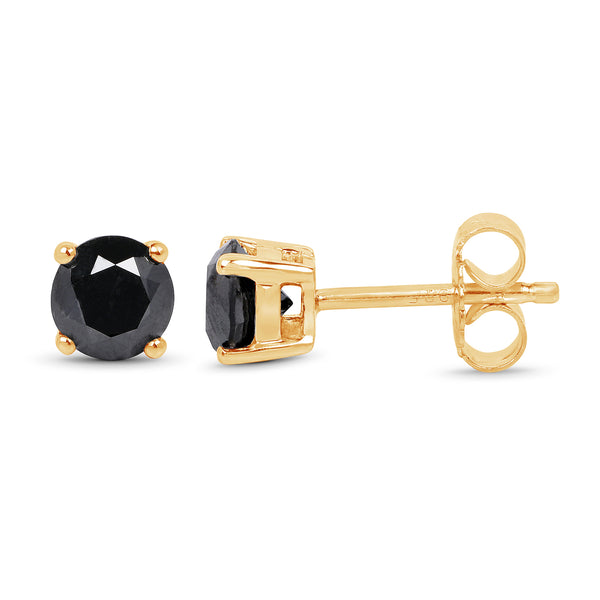 14K Yellow Gold Plated 1.28 Carat Genuine Black Diamond .925 Sterling Silver Earrings