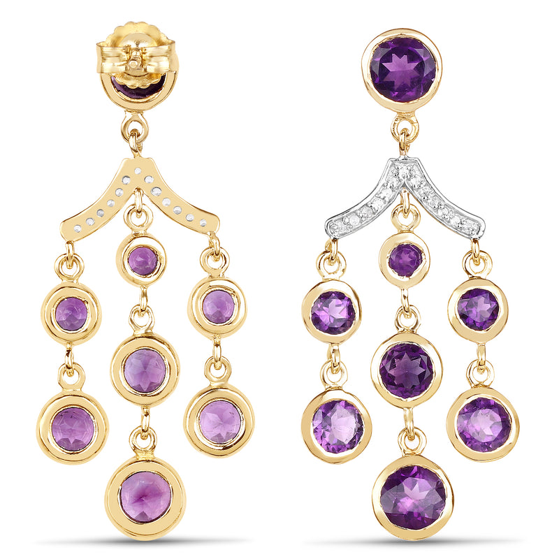 14K Yellow Gold Plated 6.95 Carat Genuine Amethyst and White Topaz .925 Sterling Silver Earrings